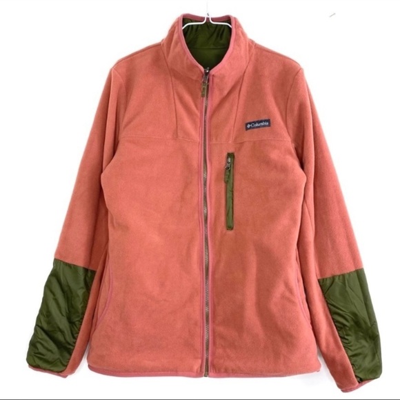 COLUMBIA Reversible Fleece-Line Zip up Winter Jacket in Olive Green with Pink - Picture 2 of 9